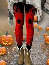 economico Pantaloni di Halloween-Per donna Leggings Leggings comodi Essenziale Casual Lunghezza intera Vita AltaPantsHalloween Grafico Stampa Calore Termico Confortevole Elasticizzato Vacanza Casuale Quotidiano Rosso Autunno Inverno