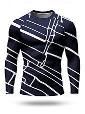 お買い得  ランニングTシャツとタンクトップ-男性用 コンプレッション・シャツ ランニングＴシャツ 3Dプリント 長袖 ベース層 幾何学模様 速乾性 ビデオ圧縮 パワーフレックス 吸汗性 ジムトレーニング アクティブトレーニング サイクリング スポーツウェア アクティブウェア ブラック ネイビーブルー