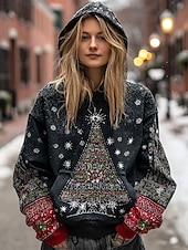 Women's Pullover Hoodie Sweatshirt Graphic Geometric Tribal Casual Long Sleeve Hooded Regular Tops Party Evening Wear Street Dailywear Black Spring Fall Winter3