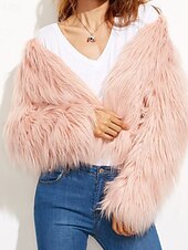 preiswerte Felle &amp; Leder-Damen Kunstpelzmantel Warm Bequem Pelze &amp; Leder Mode Einfach Urlaub Straße Ausgehen Wochenende Regulär Rundhalsausschnitt Normale Passform Langarm Oberbekleidung Schwarz Weiß Rosa Herbst Winter