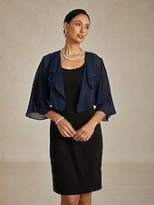 olcso Blúzok és ingek-Női Flowy felsők Sifon felsők Tömör szín Elegáns Háromnegyedes Aszimmetrikus Crop Tops Esküvői vendég Sötétkék Nyár Tavasz Ősz