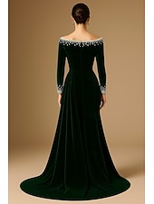 cheap Ball Gown Evening Dresses-A-Line Sheath Column Sweep Brush Train Velvet Dress Vintage Dress Formal Dresses Evening Gown Ball Gown with Overskirt Elegant Glittering Celebrity Style Long Sleeve Off Shoulder Wedding Formal Velvet