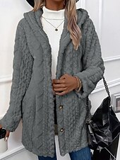billige Sherpa-jakker-Dame Teddyfrakk Hettegenser Hold Varm Bekvem Knapper Fritid عادي Feriereise Ut på byen Helg Normal Hettegenser Normal Langermet Yttertøy Svart Hvit Aprikos Høst Vinter