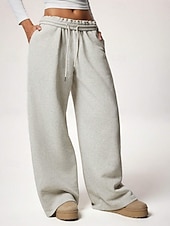 abordables jambe large et taille haute-Femmes Joggings Jambe large Chinos Mode Streetwear Occasionnel Longueur complète Taille haute Uni Ceinture Élastique Confortable Doux Élastique Extérieur Rue Gris clair Noir Blanche Rouge Ét