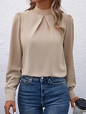 Χαμηλού Κόστους Επίσημες Μπλούζες-Γυναικεία Πουκάμισο Κομψή Φιλάρεσκος Σατέν Μπλούζα Συμπαγές Χρώμα Στυλάτο Καθημερινό Μακρυμάνικο Ζιβάγκο Κανονικά μπλουζάκια Καθημερινά Εξόδου Μαύρο Κίτρινο Πράσινο Ανοικτό Ρουμπίνι Βυσσινί