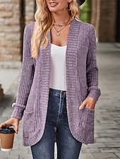 billiga Öppen front cardigan-Dam Vardaglig jacka Bekväm Andningsfunktion Ficka Ledigt Slät Semester Gata Dagliga kläder Utekväll Öppen front Normal Kraglös Normal Långärmad Ytterkläder Vin Himmelsblå Purpur Vår Höst