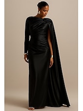 abordables Robes de bal-Fourreau / Colonne Robe de Soirée Élégant Robe de soirée Formel Mariage Longueur au sol manche longue Une Épaule Satin avec Plis 2025