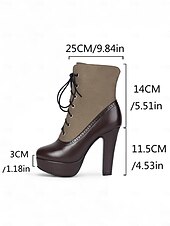 baratos Botas com salto-Botas femininas de salto alto com cadarço cor de vinho – botinhas plataforma estilo brogue vintage com painel de lona para festa e moda de outono