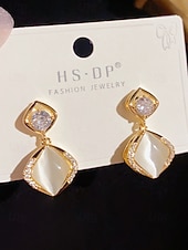 Недорогие Женская серьга-Элегантные женские позолоченные серьги-подвески с кошачьим глазом и цирконом, доступные в вариантах гвоздиков и клипс для свадеб, вечеринок и торжественных случаев