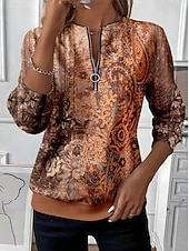 Women's Pullover Sweatshirt Zip Up Sweatshirts Floral Graphic Paisley Fashion Casual Long Sleeve Crew Neck Regular Tops Street Dailywear Casual Zipper Print Brown Green Fall Winter4