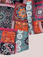 baratos Jaquetas Forradas de Fleece-Mulheres Jaqueta sherpa Jaqueta casual Confortável Respirável Imprimir Casual Geométrica Férias Rua Casual Roupa Diária Abertura Frontal Longo Com Capuz Normal Manga Longa agasalhos Laranja Primavera