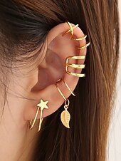 Недорогие Женская серьга-Женский комплект из золотых и серебряных сережек-каффов – серьги-клипсы без пирсинга с рисунком в виде звезд и листьев, модные украшения в стиле панк для вечеринок и повседневной носки