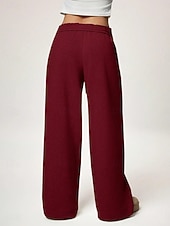 abordables jambe large et taille haute-Femmes Joggings Jambe large Chinos Mode Streetwear Occasionnel Longueur complète Taille haute Uni Ceinture Élastique Confortable Doux Élastique Extérieur Rue Gris clair Noir Blanche Rouge Ét