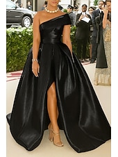 baratos Vestidos de Festa em A-Vestido de noite elegante, estilo champanhe dourado, corte A, vestido formal, casamento formal, comprimento até o chão, sem mangas, um ombro só, cetim com glitter 2025