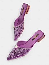 baratos Festa da Vida Noturna-mules femininas com strass dourados e detalhes em pérolas - sapatos glamorosos de bico fino e sem cadarço para a vida noturna e coquetéis