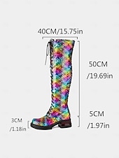 preiswerte Modische Stiefel-türkisfarbene, kniehohe Schnürstiefel für Damen mit Pailletten – glitzernde Party-Schuhe im Combat-Stil für das Nachtleben und Club-Outfits