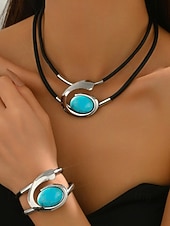 Χαμηλού Κόστους Γυναικείο Κολιέ-Γυναικείο σετ κοσμημάτων με μποέμ μοτίβο και στροβιλισμό, κολιέ και βραχιόλι με τιρκουάζ σχέδια σε κομψό χρυσό και ασημί, ιδανικό για πάρτι, γάμους και δώρα