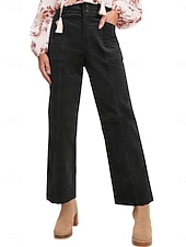 economico Pantaloni a gamba dritta-Per donna Chinos Dritto Moda Streetwear Casual Lunghezza intera Vita Alta Semplice Fascia Elastica Comodo Morbido Confortevole Inelastico All&#039;aperto Streetwear Grigio scuro Nero Marrone Primavera