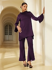 billiga skjortor, toppar och blusar-damblus vinröd enfärgad chiffong tencel roma lapptäcke volang 3/4 ärm hög krage casual elegant vår sommar höst