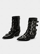 levne Pro ženy-Dámské Boty Motorkářské boty Venkovní Párty hudební festival Boty do lýtka Nýty Přezky Zip Kačenka Palec do špičky Punk gotický Umělá kůže Zip Matná černá Zářivě černý Bílá