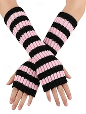 abordables Accessoires de Noël-Gants sans doigts à rayures de Noël pour femmes - tricot doux, rayures rouges et blanches, parfaits pour les fêtes de fin d&#039;année et les festivités hivernales