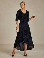 abordables Hauts habillés-Femmes Haussements d&#039;épaules Fleuri Élégant ancien Manche 3/4 Col en V robe demoiselle d honneur Tenue de soirée Soirée bleu marine Automne Hiver
