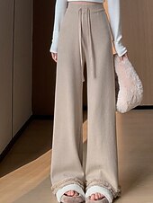 お買い得  ワイドレッグ＆ハイウエスト-女性用 ワイドレッグ チノパン カジュアル 全長 ミディアムウエスト 平織り ドローストリング 弾性巾着デザイン 保温 マイクロエラスティック アウトドア カジュアル／普段着 週末 ライスホワイト ブラック カーキ色 コーヒー 冬 ルーズフィット