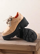 tanie Buty do kostki-Damskie, zielone, skórzane, sznurowane, grube, codzienne buty z prawdziwej skóry – skórzane buty w stylu retro typu oxford, idealne na jesienną modę i spacery na świeżym powietrzu