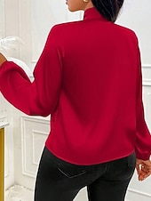 cheap Dressy Blouses-Women's Shirt Elegant Dressy Satin Top Bow Solid Color Elegant Stylish Basic Long Sleeve Tie Neck High Neck Regular Tops Daily Going out Red Spring Fall