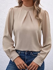 Χαμηλού Κόστους Επίσημες Μπλούζες-Γυναικεία Πουκάμισο Κομψή Φιλάρεσκος Σατέν Μπλούζα Συμπαγές Χρώμα Στυλάτο Καθημερινό Μακρυμάνικο Ζιβάγκο Κανονικά μπλουζάκια Καθημερινά Εξόδου Μαύρο Κίτρινο Πράσινο Ανοικτό Ρουμπίνι Βυσσινί