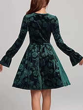 economico Abito Floreale-Per donna Abito Midi Abito in Velluto Abito da Cocktail Elegante Moda Moderno Quotidiano All'aperto Festa serale Vestibilità regolare Floreale Semplice Manica Lunga Girocollo Verde scuro Primavera
