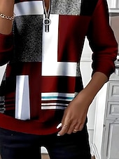  בגדי ריקוד נשים סווטשירט סוודר זיפ אפ סווטשירטים טלאים רוכסן דפוס גראפי גיאומטרי קולור בלוק אופנתי יום יומי שרוול ארוך צווארון עגול קצר חולצות רגילות רחוב לבוש ליום פול יין תלתן סתיו חורף