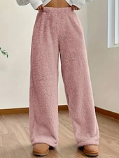 abordables jambe large et taille haute-Femmes Jambe large Slacks Mode Occasionnel Longueur complète Taille Moyenne Uni Taille Élastique Chaleur Thermique Non Elastique Élastique Formel Vacances Rue Gris clair Gris foncé Chameau Gris Hiver