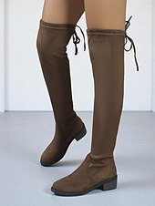 levne Módní boty-Dámské Boty Slouchy boty Vánoce Denní Boty nad kolena Nízký podpatek Oblá špička Na běžné nošení Umělý semiš Elastická tkanina Povaleč Tmavěhnědá Černá Bordó
