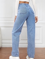 billige brede ben og høy midje-Dame Jeans kinesisk Rett Ferie Årgang Gatemote Full lengde Middels midje عادي Lomme Elastisk midje Bekvem Uelastisk Mikroelastisk utendørs Gate Daglig Svart Grå Marine Svart Hvit Høst Vinter Normal