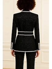 お買い得  ブレザーとベスト-女性用ツイードブレザー、メタルボタン、スポーツコート、フォーマル、結婚式ゲスト用、ツイード、エレガント、長袖、ショールラペル、ダブルブレスト