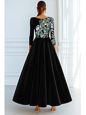 preiswerte A-Linie Abendkleider-A-Linie Abendkleid Elegant Formelle Kleidung Formell Hochzeit Bodenlang Dreiviertelarm Rundhalsausschnitt Tasche Samt mit Schleife(n) Tasche 2025