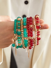 billige Ferietilbehør-Damearmbånd med imiterte krystallperler og gulldetaljer, bohemsk lagdelt stretcharmbåndsmykke til fester, bryllup og hverdagsbruk