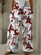 economico gamba larga e vita alta-Per donna Gamba larga Chinos Essenziale Casual Lunghezza intera Vita AltaPantsNatale Grafico Babbo Natale Astratto Fascia Elastica Inelastico Formale Vacanza Streetwear Rosa chiaro Marrone scuro