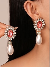 cheap Women&#039;s Necklace-Women&#039;s Pearl Jewelry Set with Earrings, Necklace and Bracelet - Elegant Vintage Style Accessories with Crystal Accents for Ballroom Party, Wedding and Formal Events
