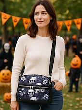 economico Borse-Borsa a tracolla da donna con stampa teschio – motivo floreale gotico, borsa casual in similpelle per feste di Halloween e uso quotidiano