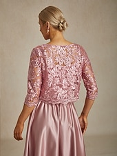 levne Bundy-Dámské krajkové topy, bunda, květinový vzor, elegantní, párty, kulatý výstřih, crop topy, svatební, host, večírek, večerní oblečení, krajka, vyšívaná, světle růžová, léto, jaro, podzim