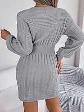 preiswerte Pulloverkleider-Damen Minikleid Pulloverkleid Bodycon Etui-Kleid Mode Modern Laternenärmel Täglich Ferien Wochenende Normale Passform Einfach Langarm Rundhalsausschnitt Wein Khaki Grau Frühling Herbst