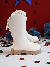 abordables Bottes enfants-Chaussures de costume de pop star inspirées des idoles coréennes, bottes hautes en similicuir blanc pour filles avec fermeture éclair latérale et semelle épaisse pour spectacles de danse et tenues