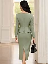  Coloană Teacă Lungime Gleznă Rochie de petrecere Rochie de Cocktail Rochie pentru invitata de nunta Rochie Mama Miresei Manșon Lung Stil Nautic Elegant Epocă cocktail Oficial Mătase imitată Rochii