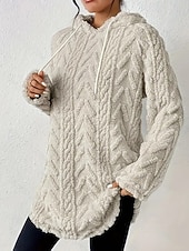 baratos jaquetas casuais-Mulheres Pulôver Moletom Com Capuz Tecido Roupa de rua Casual Velo Sherpa Manga Longa Com Capuz Tops regulares Rua Feriado Com Cordão Preto Branco Vermelho Roxo Bege Outono Inverno