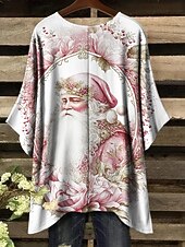 levne Vánoční trička-Vánoce Dámské Halenka Grafika Vánoční stromek Elegantní Vinobraní Tropický vzhled Poloviční rukáv Netopýří rukávy Tričkový Běžné topy Denní Dovolená Oblečení na dovolenou Černá Bílá Světlá růžov