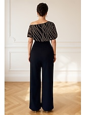preiswerte Overalls für Mütter-Overalls Brautmutterkleid Formell Elegant Minimalistisch Ein-Schulter Bodenlang Stretch Satin Kurzarm mit Farbblock