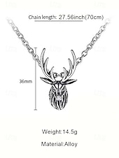 abordables Accessoires de Noël-Collier tête de cerf en alliage pour homme - Collier pendentif bois de cerf vintage, parfait pour le style extérieur et comme cadeau de Noël