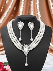 cheap Women&#039;s Necklace-Women&#039;s Pearl Jewelry Set with Crystal Flower Accents - Vintage Gatsby Style Necklace, Earrings and Bracelet for 1920s Party and Cocktail Events